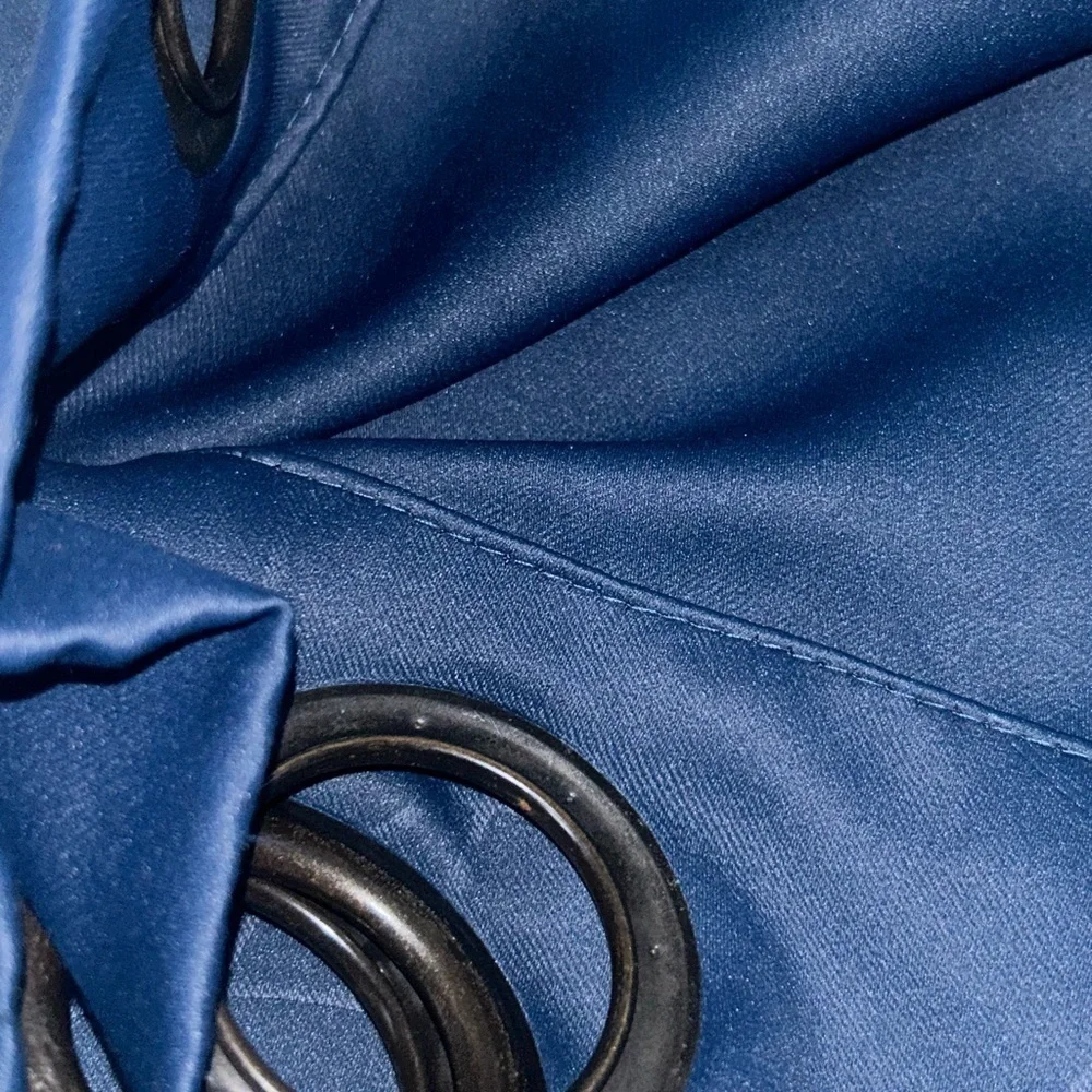 Luxury Long Royal Blue Grommet Curtains Geometric Concentric Circle Pattern